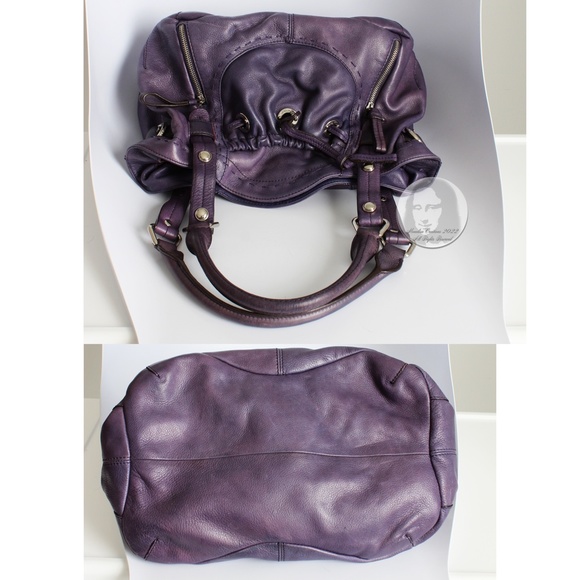 B. Makowsky Hobo Bag Shoulder Bag Purple Pebbled Leather Silver Hardware - Picture 7 of 9